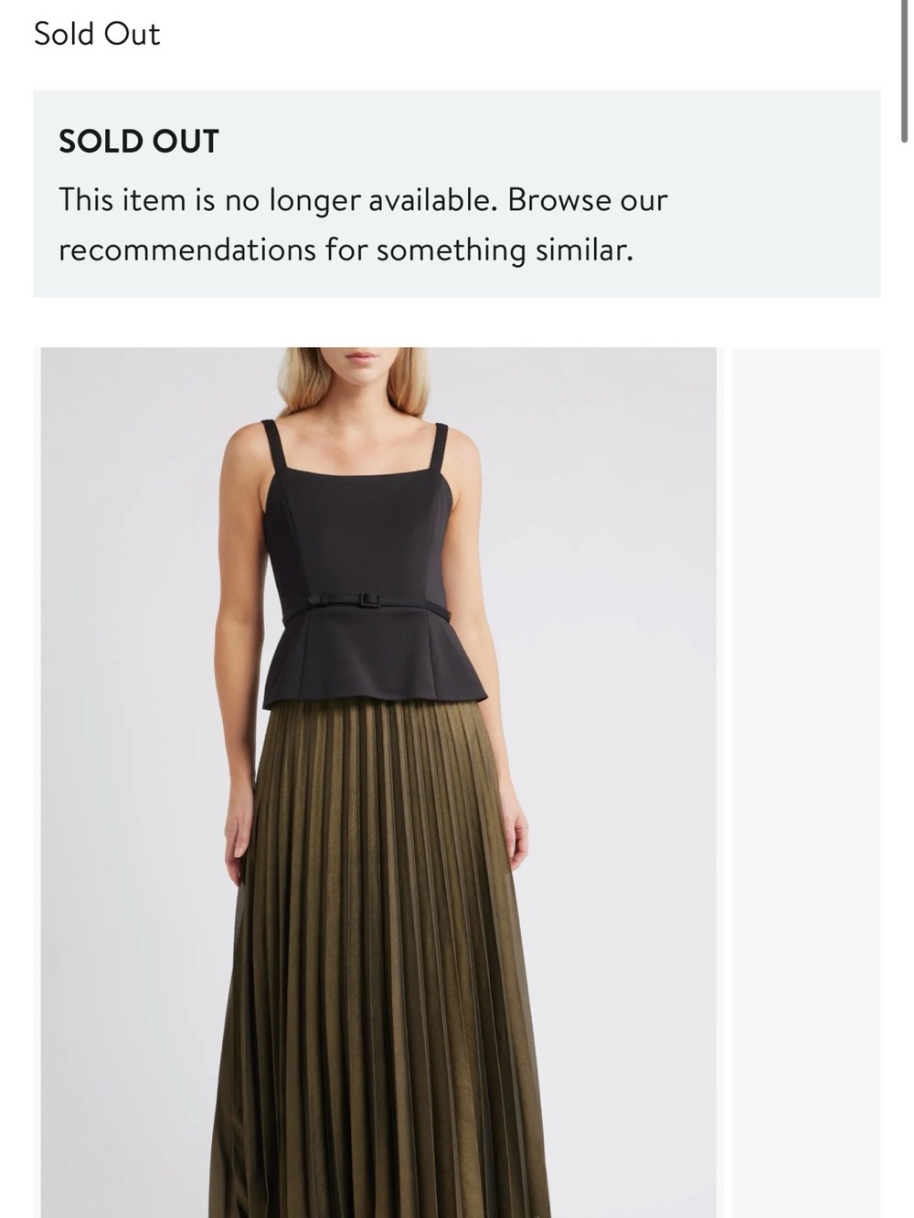 Black Square-Neck Peplum Tank with Gold Pleated Skirt